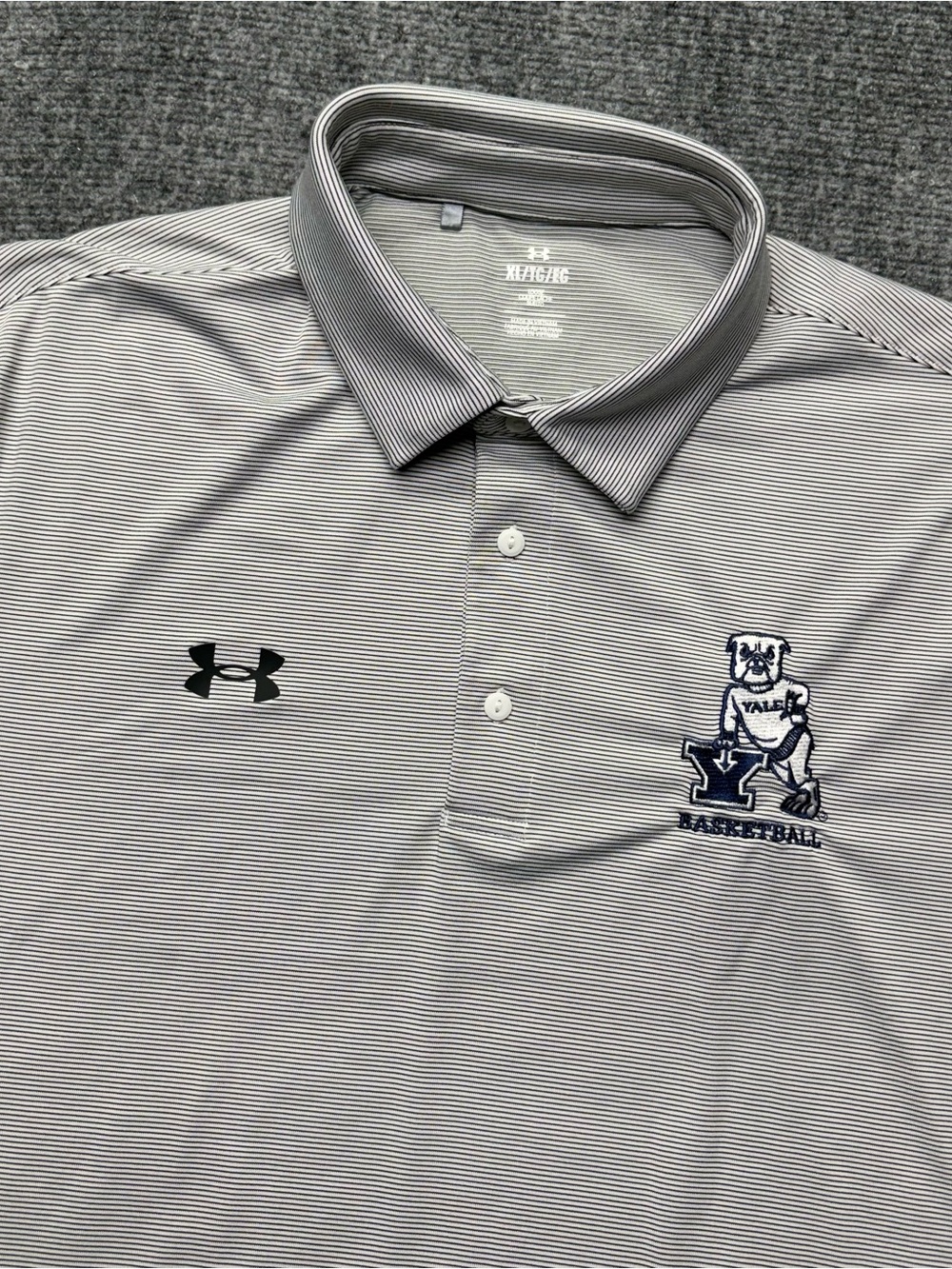 Under Armour Polo Mens XL Gray Loose Yale Basketball Bulldogs Striped Boola
